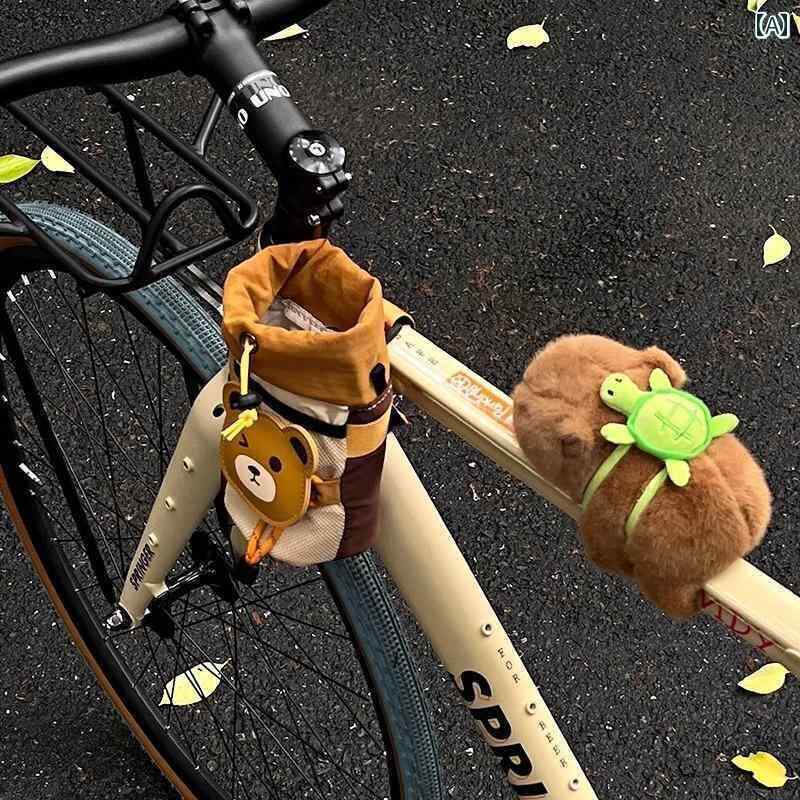 マウンテンバイク　ホルダー　バッグ 自転車 フロント ビーム バッグ 防水 収納 マウンテンバイク ミルクティー 飲料 カップ ロード バイク かわいい