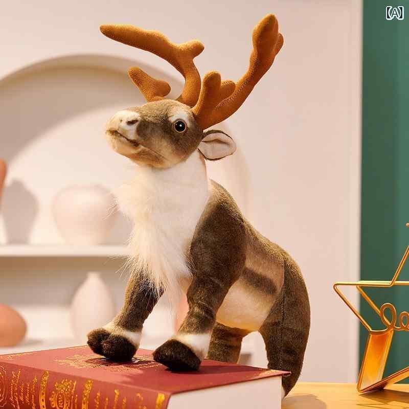 おもちゃ　動物　かわいい クリスマスの 小さい トナカイの 飾り 装飾 小道具 シーン レイアウト シミュレーション ヘラジカ 人形 鹿 ぬいぐるみ