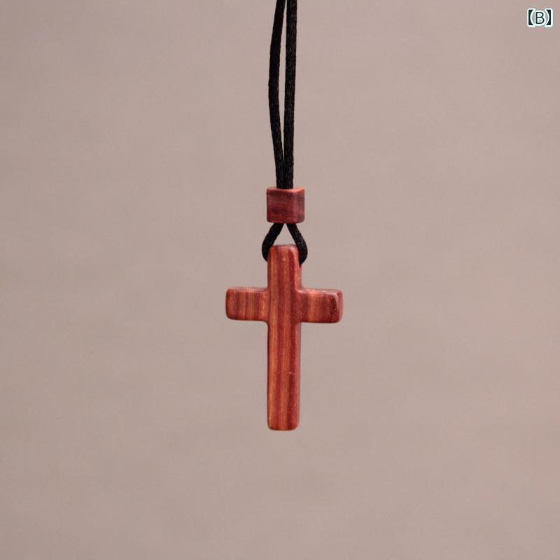 ネックレス 十字架 クロス の レッド サンダルウッド 黒檀 無垢材 クロス ペンダント 男女兼用 ネックレス グリーン 個性的な ジュエリー