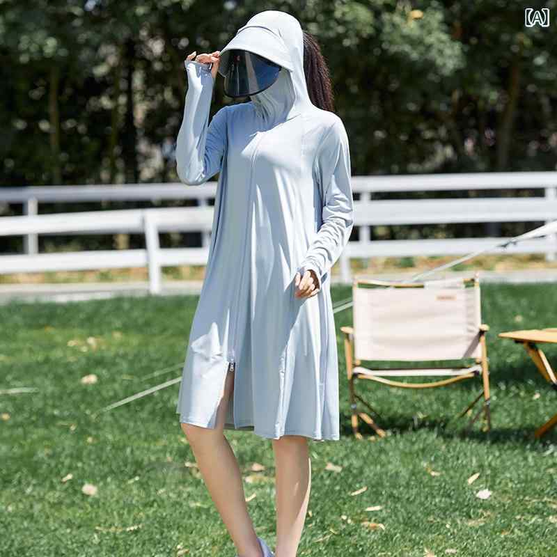 パーカー　薄手　カジュアル 女性用 ミドル丈の 冷感 日焼け防止 服 夏の カーディ...