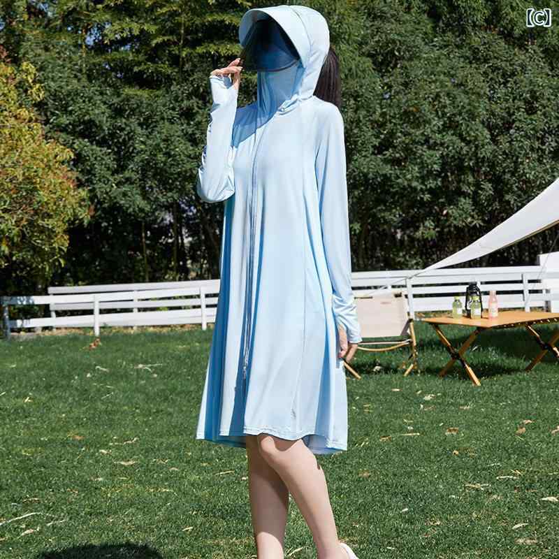 パーカー　薄手　カジュアル 女性用 ミドル丈の 冷感 日焼け防止 服 夏の カーディ...