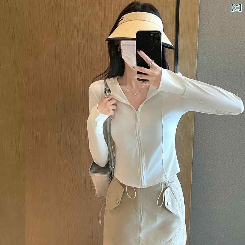 パーカー　薄手　カジュアル ピンクの 冷感 日焼け防止 服 レディース 夏の スリムフィット 抗 UV タイ..