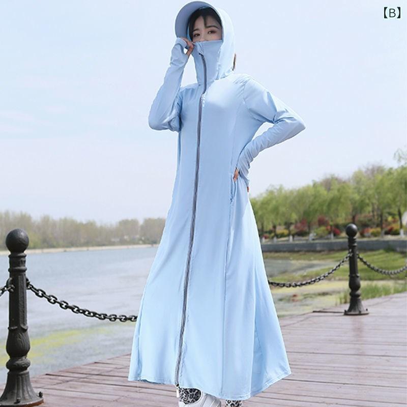 パーカー　薄手　カジュアル 冷感 日焼け防止 服 ロング 全身 レディース 夏 ビーチ 紫外線 防止 膝上 ..