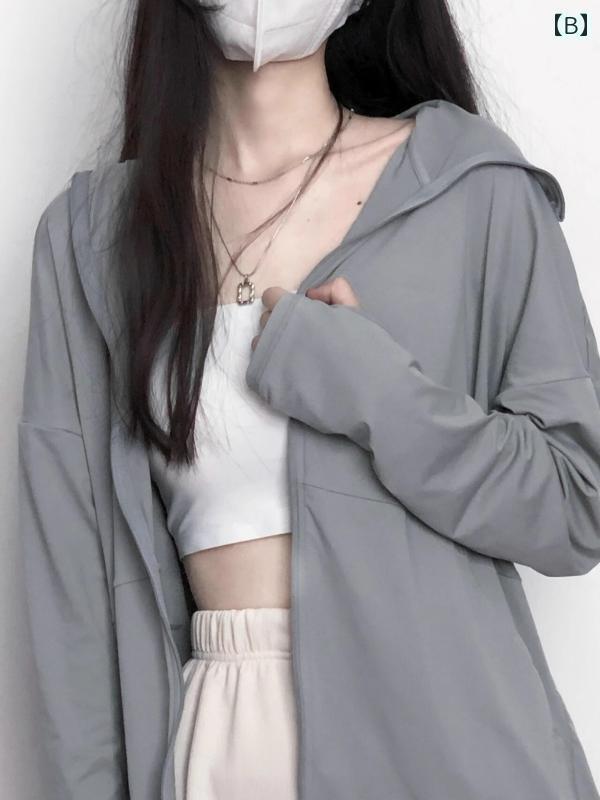 パーカー　薄手　カジュアル ブラック 冷感 日焼け防止 服 女性用 夏 2025 アウト...