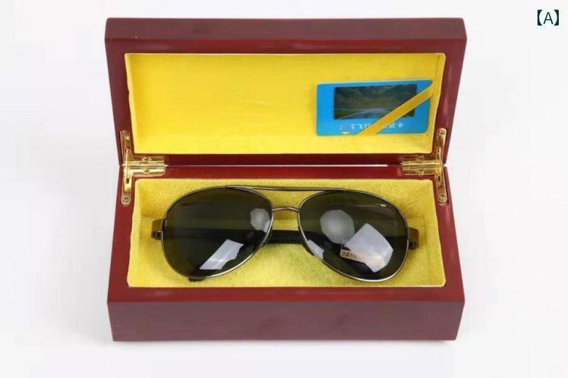 サングラス　めがね　スタイリッシュ 7515 メガネ パイロット サングラス 偏光 保護 軍事 木箱 ギフト ..