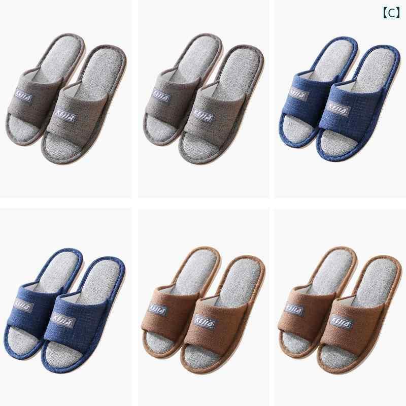 レディース　サンダル　スリッパ メンズ レディースの 夏の リネン スリッパ 6 足 静かで 汗を 吸収 し 滑り止めの 綿 リネンの 床用
