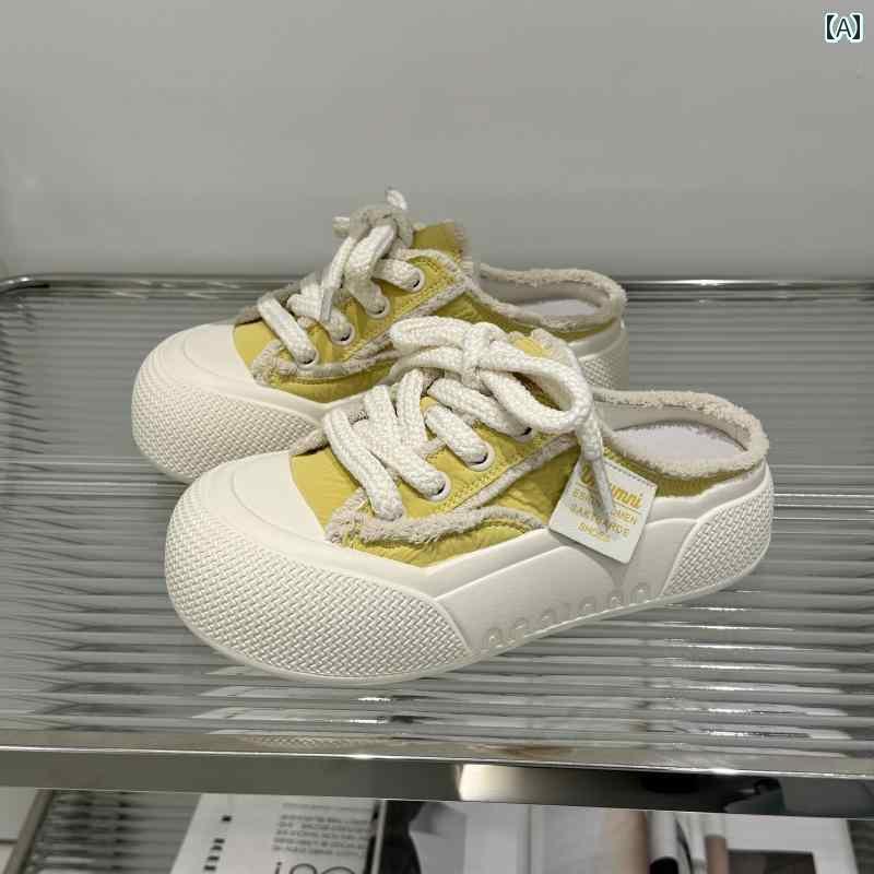 レディース　サンダル　スリッパ 【 2025】 韓国 ダブル トゥ スリッパ 革 ラウンドトゥ ホワイト シュ..