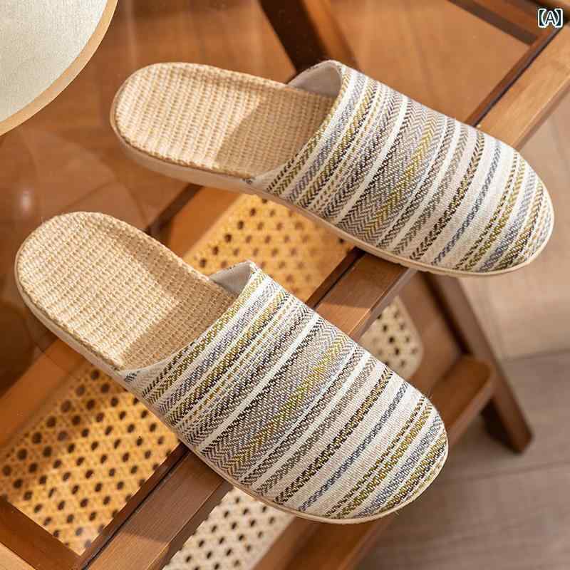 レディース　サンダル　スリッパ Oufeika Baotou 春秋 リネン スリッパ 女性用 秋冬 室内 家庭用 柔ら..