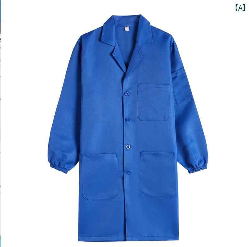 作業着 メンズ ワーク コート 作業着 男女 ミドル 丈 労働 保護 服 ブルー 防塵 オーバー オール 農場 倉庫 ポーター 食品