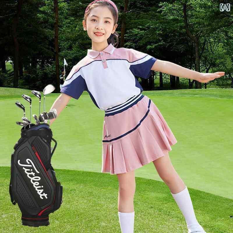 ゴルフ ウェア スポーツ ゴルフ セット 夏 子供用 半袖 露出 防止 スカート ツーピース 速乾 Tシャツ スポーツ ショーツゴルフ スーツ