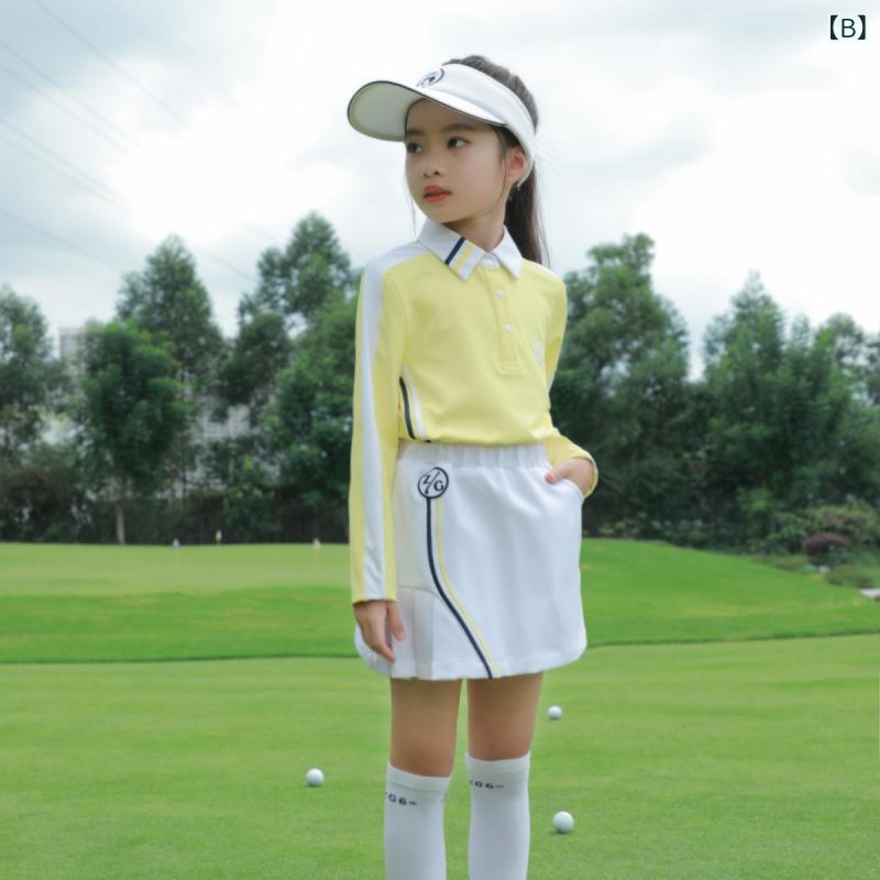 サポートシェアグローバルのゴルフ　ウェア　スポーツ ZG 6 ゴルフ 服 少年 少女 ユニフォーム スポーツ スーツ 長袖 黄色 Tシャツ トップ 白｜アングル2