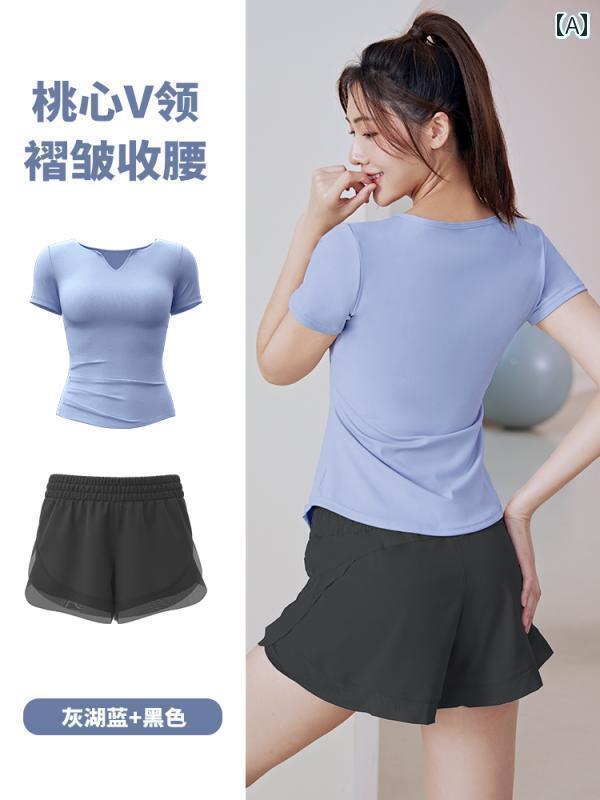 レディース　エクササイズ　パンツ 女性用 ヨガ ウェア 夏 2025新 プロ 仕様 大きいサイズ ランニング ピラティス トレーニング フィットネス スーツ スポーツ 半袖 トップス