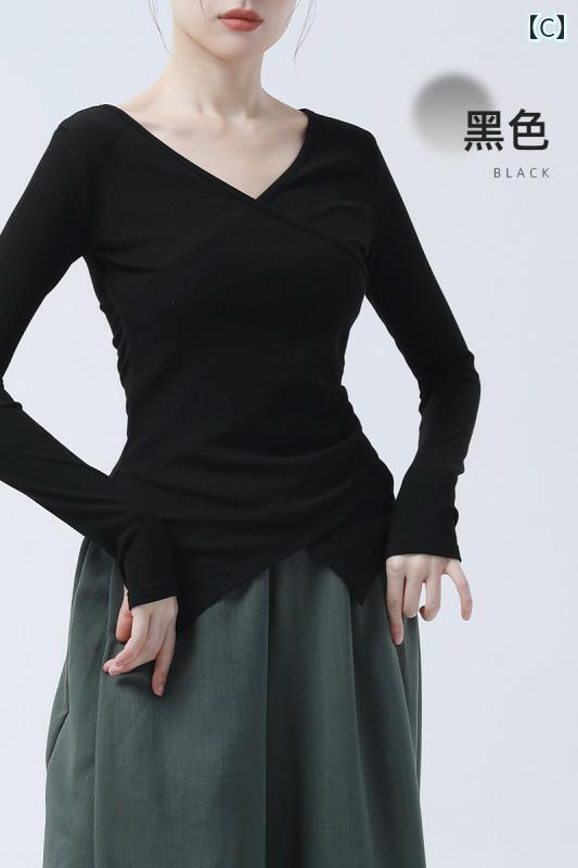 レディース　エクササイズ　パンツ Aiwuge ダンス トップス 女性用 中国 ボディスーツ クラシック 衣装 Vネック 長袖 半袖 モダン トレーニング