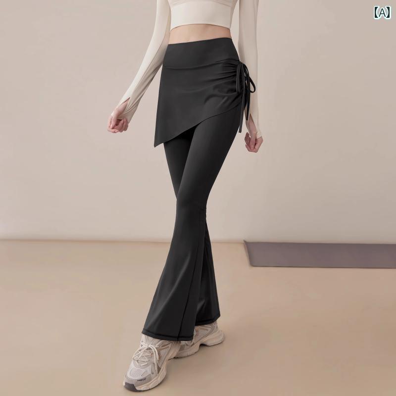 レディース　エクササイズ　パンツ ヨガ パンツ レディース フェイク ツーピース スカート モダン ダン..