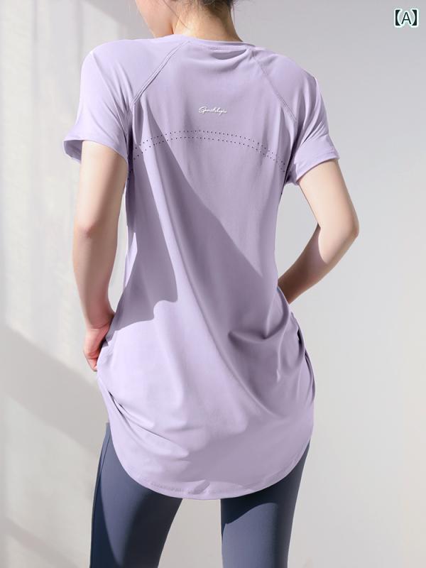 レディース　エクササイズ　パンツ ヨガ ウェア 半袖 夏 ミドル 丈 ヒップ カバー スリム 速乾 トップ..