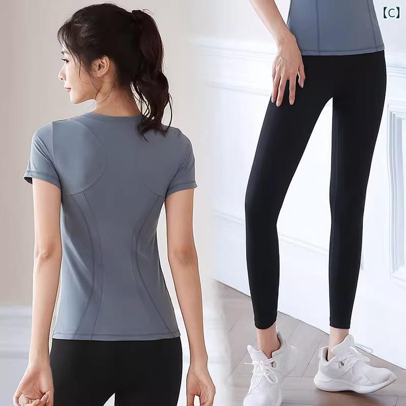 レディース　エクササイズ　パンツ 女性用 ヨガ ウェア 2025 スーツ 高級 大きいサイズ お腹 カバー 半袖 ピラティス トレーニング スポーツ フィットネス トップス