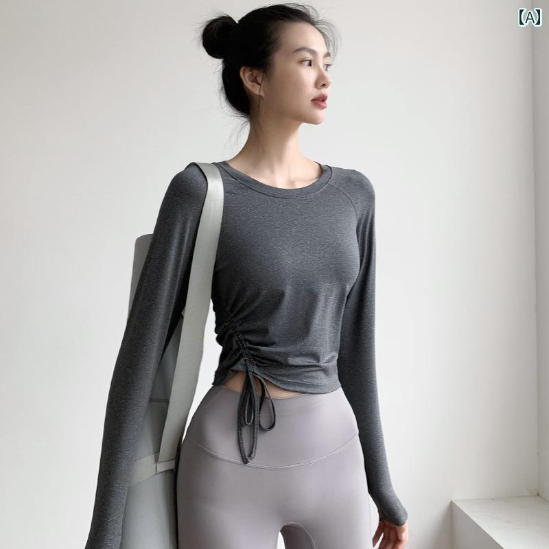 レディース　エクササイズ　パンツ YIDI ヨガ 長袖 ドローストリング トップス レディース 秋冬 タイト セクシー スリム フィットネス ピラティス トレーニングウェア