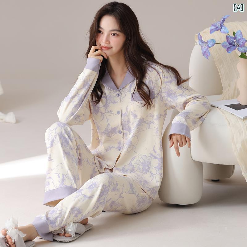 パジャマ　レディース　かわいい レディース パジャマ 春秋 スタイル 綿の カーディガン ゆったり アウ..