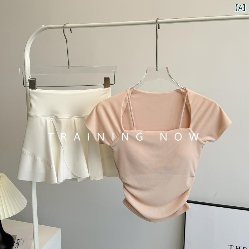 セットアップ レディース カラー 2025夏の 女性用 スポーツ スーツ スリムフィット ヨガ フィットネス 半袖 スカート で 見栄えの 良い 朝の ランニングウェア