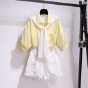 セットアップ レディース カラー ショート パンツ スーツ 女性 夏 2025 新型小 衣装 専門 カジュアル ファッション ツーピース 一式