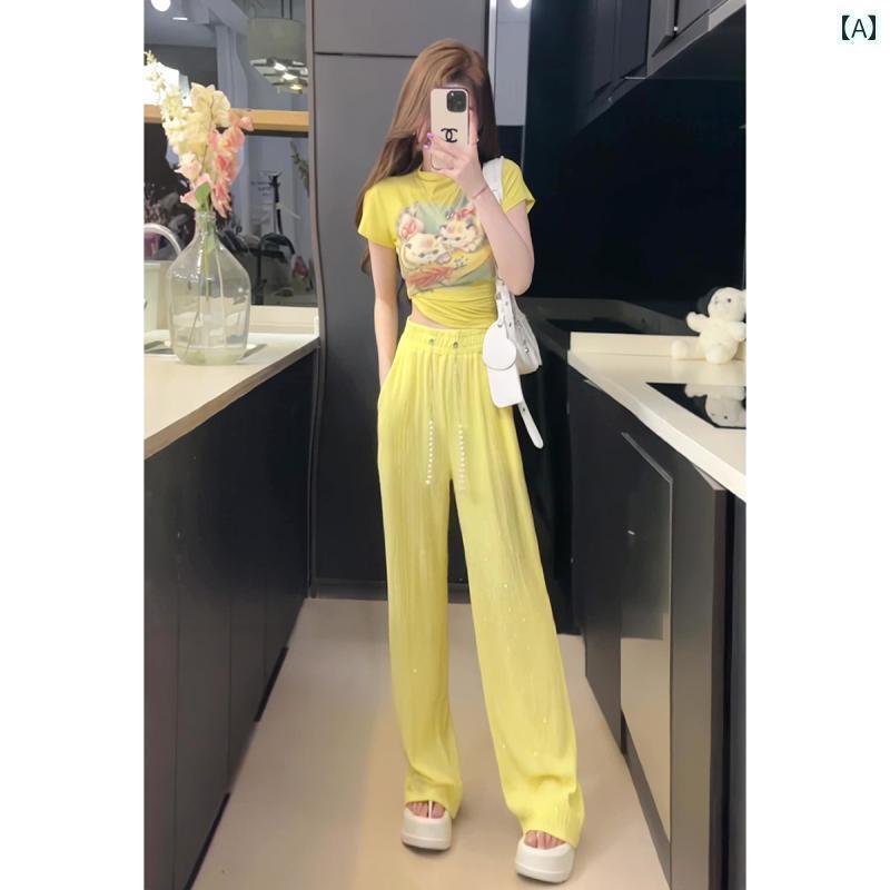 セットアップ　レディース　カラー プリント 半袖 Tシャツ レディースファッション スーツ 2025 夏 ハ..