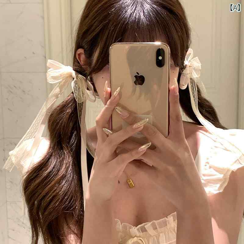 リボン　アクセサリー　ロープ バレエ リボン ヘア ボウ ピン サイド クリップ 額 ...