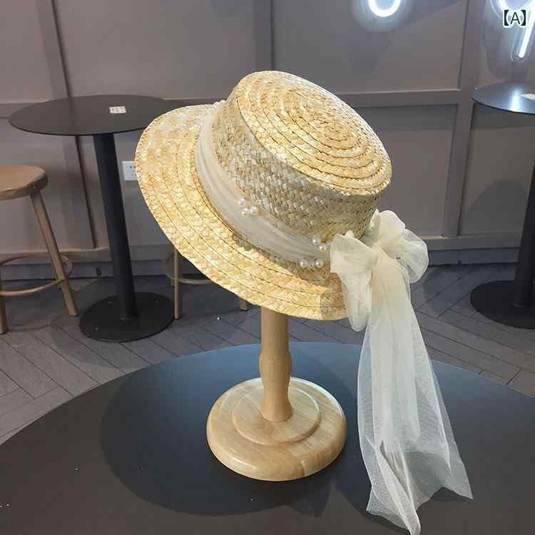 リボン　アクセサリー　ロープ 子供用 麦わら 帽子 ファッション パール チュール リボン 女の子用 ビ..