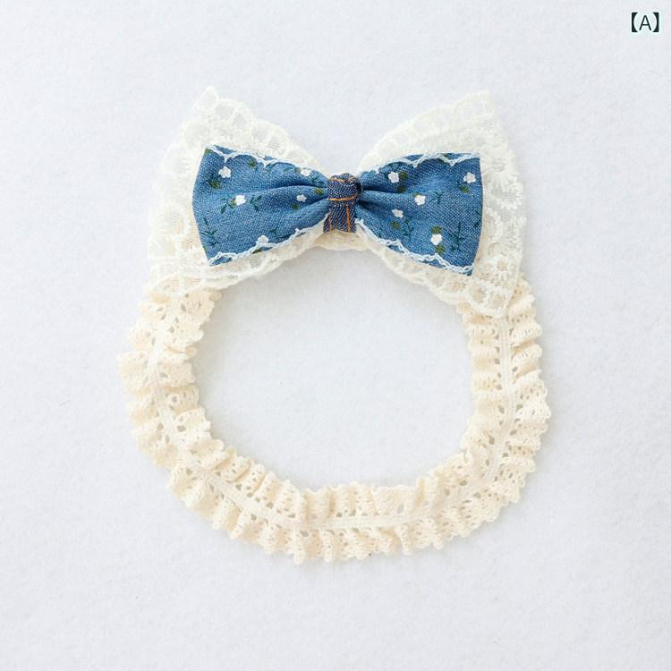 リボン　アクセサリー　ロープ ベビー ヘア バンド ブルーデニム リボン カジュア...