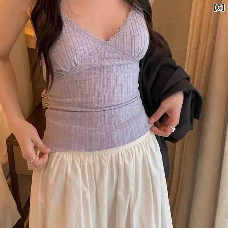 インナー　レース　キャミソール ワン エナジー ベース フレンチ レース 胸 パッド 付き キャミソール 女性用 スプリング ショート BM インナー トップ