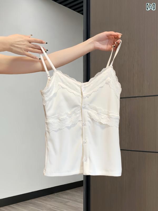 インナー　レース　キャミソール ホワイト ホット ガール BM レース Vネック キャミソール 女性 2025 春夏 レイ ヤード インナーウェア..