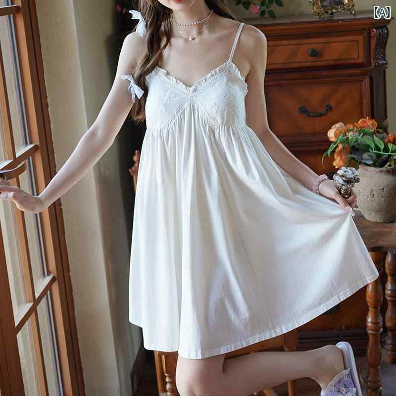 インナー　レース　キャミソール 夏の 女性用 胸 パッド 付き ホワイト パジャマ 宮殿 プリンセス スタ..