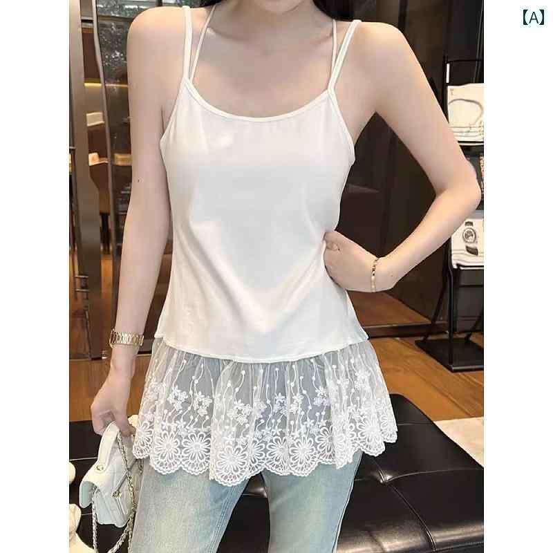 インナー レース キャミソール 大きいサイズ 太め mm 甘め 裾 レース 重ね 着 サスペンダー レディース 春 商品 プルオーバー 万能 ボトムス ベスト