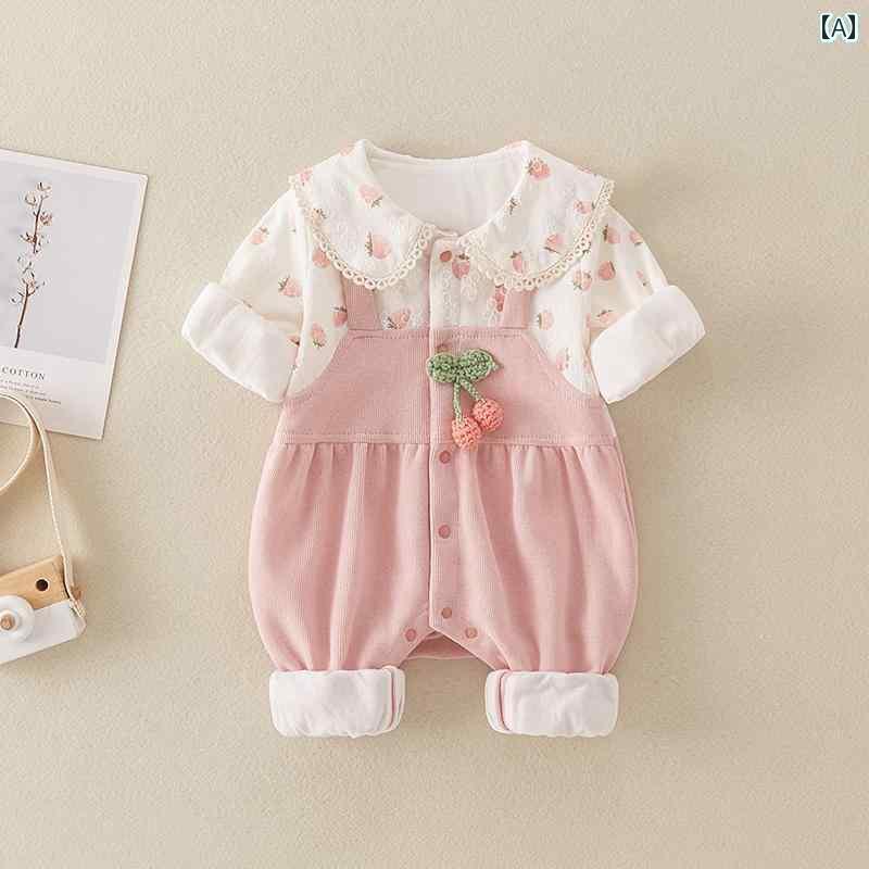 レディース カジュアル ウェア 新生児 秋 スーツ かわいい プリンセス 満月 ロンパース 612ヶ月 女の子 ベビー ストロベリー ジャンプスーツ 9 ハイハイ 服 0