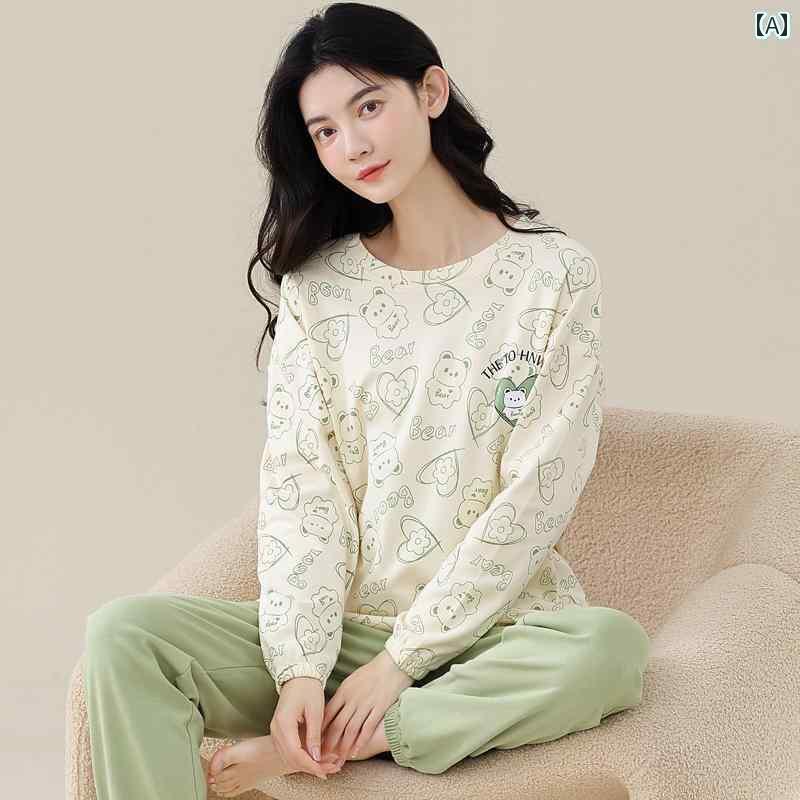 パジャマ　上下　薄手 女性用 パジャマ 春秋 スタイル 綿の 長袖 カジュアル 胸 パッド 付きの さわや..