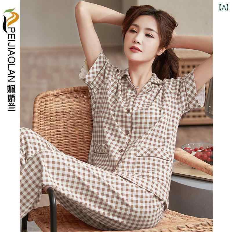 パジャマ　上下　薄手 夏の 女性用 パジャマ 綿の 半袖 パンツ アウターと しても 着用 可能 カジュア..