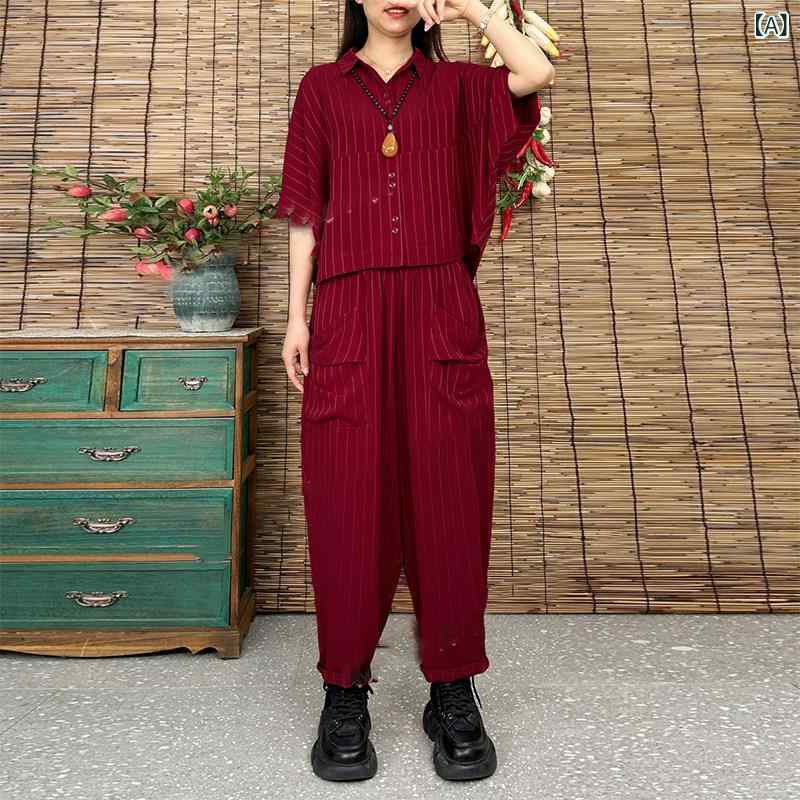 レディース　ツーピース　シルク ママ 冷感 シャツ スーツ 女性 夏 ファッション スタイル 大きいサイズ ゆったり スリム パンツ ツーピース
