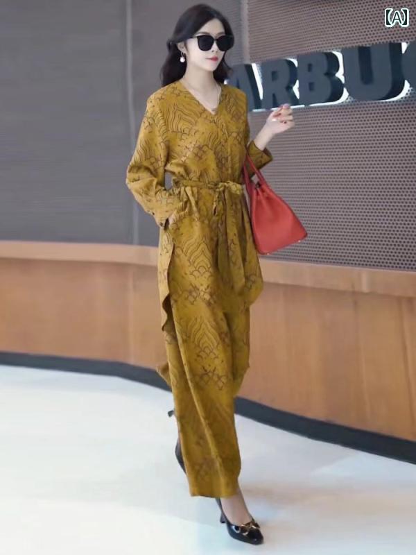 レディース　ツーピース　シルク 2024新 ファッション トップ スーツ ワイド レッグ パンツ ハイエンド..