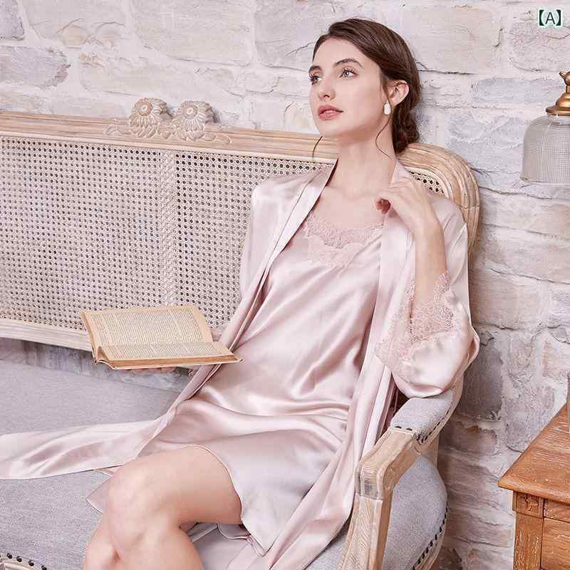 レディース　ツーピース　シルク アメリカ 標準 スリング シルク ナイトガウン バスローブ レディース ..