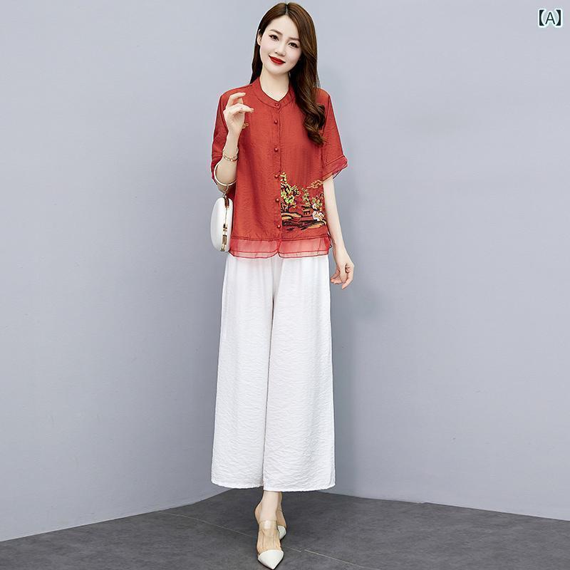 レディース　ツーピース　シルク 冷感 コットンリネン スーツ 2025 夏 カジュアル ファッション 民族 ..