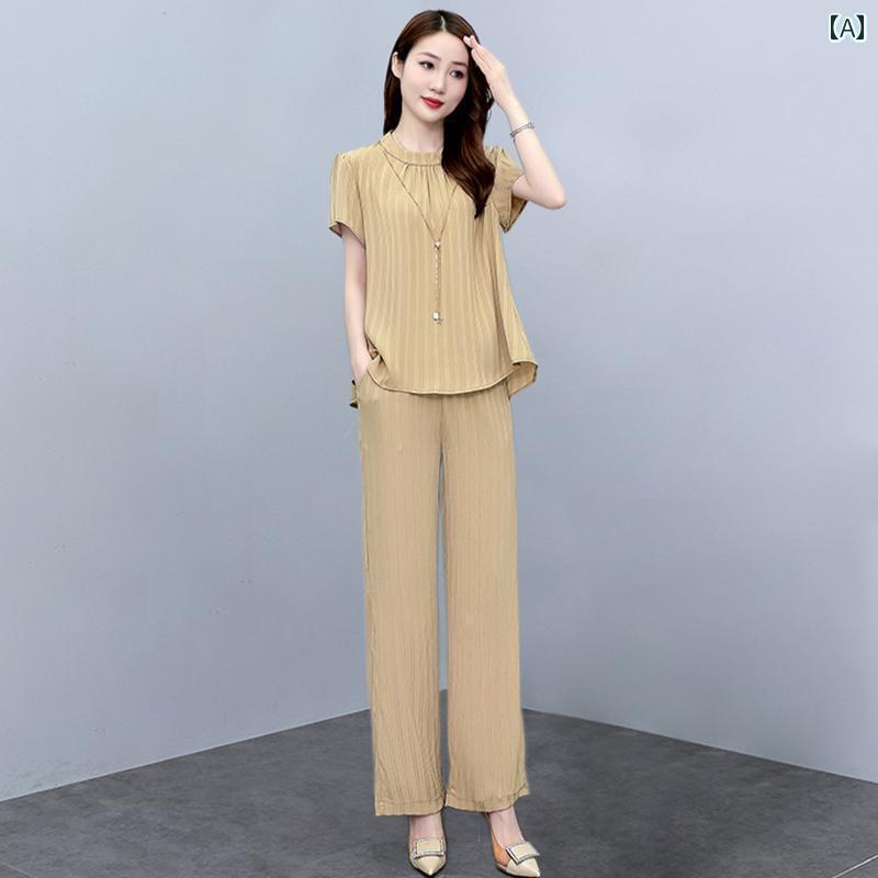 レディース　ツーピース　シルク 裕福な 妻の 魅惑的で 高貴な 女性用 ファッション スーツ 夏の 冷感 ..