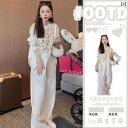 レディース ツーピース シルク の 品物 カジュアル リネンシャツ スーツ 女性 2025 スタイル スプライシング スパンコール コットンと ゆったり ズボン ツーピース