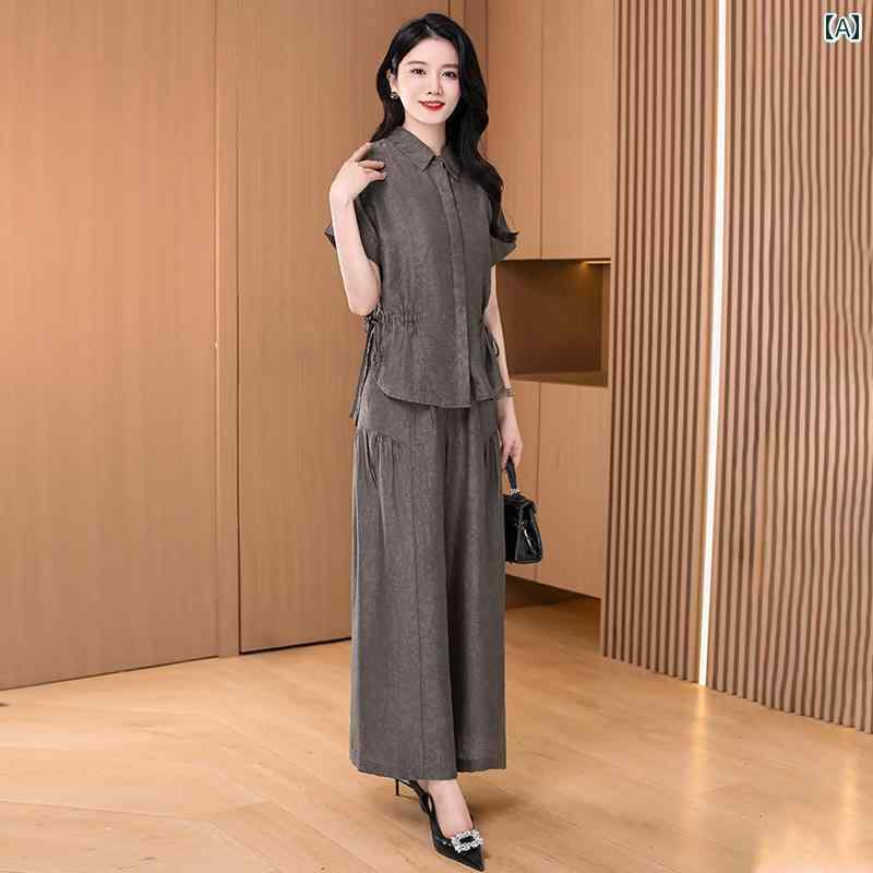レディース　ツーピース　シルク 杭 州 コットンリネン スーツ レディース 2024 夏の リッチ レディ 高..