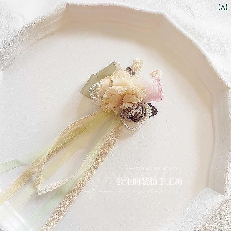 アクセサリー　パール　ジュエリー フォレスト レース リボン シルクフラワー コサージュ クリスタル パール ボウ ブローチ シャツ ドレス ピン 装飾(4)