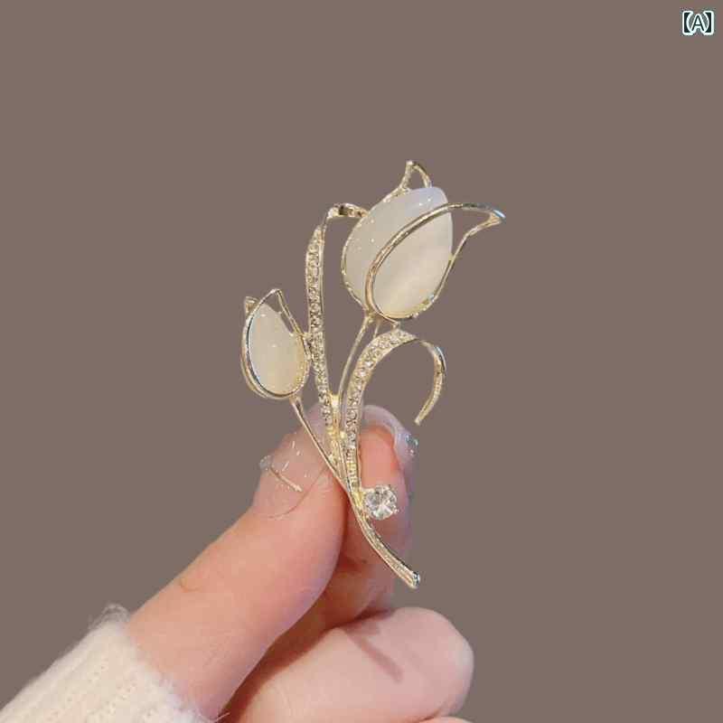 アクセサリー　パール　ジュエリー 高級 キャッツアイ チューリップ ブローチ レディース セーター スーツ ピン 女性用 アクセサリー