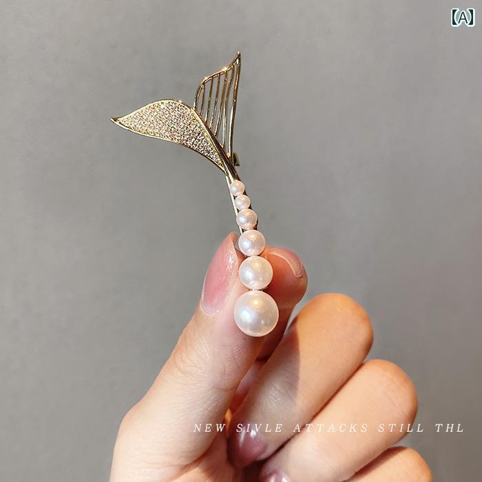 アクセサリー　パール　ジュエリー 韓国 女性用 ブローチ ハイエンド かわいい フィッシュ テール パー..