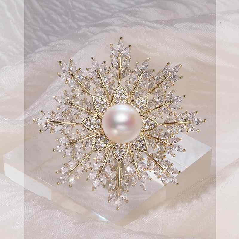 アクセサリー　パール　ジュエリー 教師の 日 ギフト 高級 淡水 パール スノーフレーク ブローチ 女性 ..