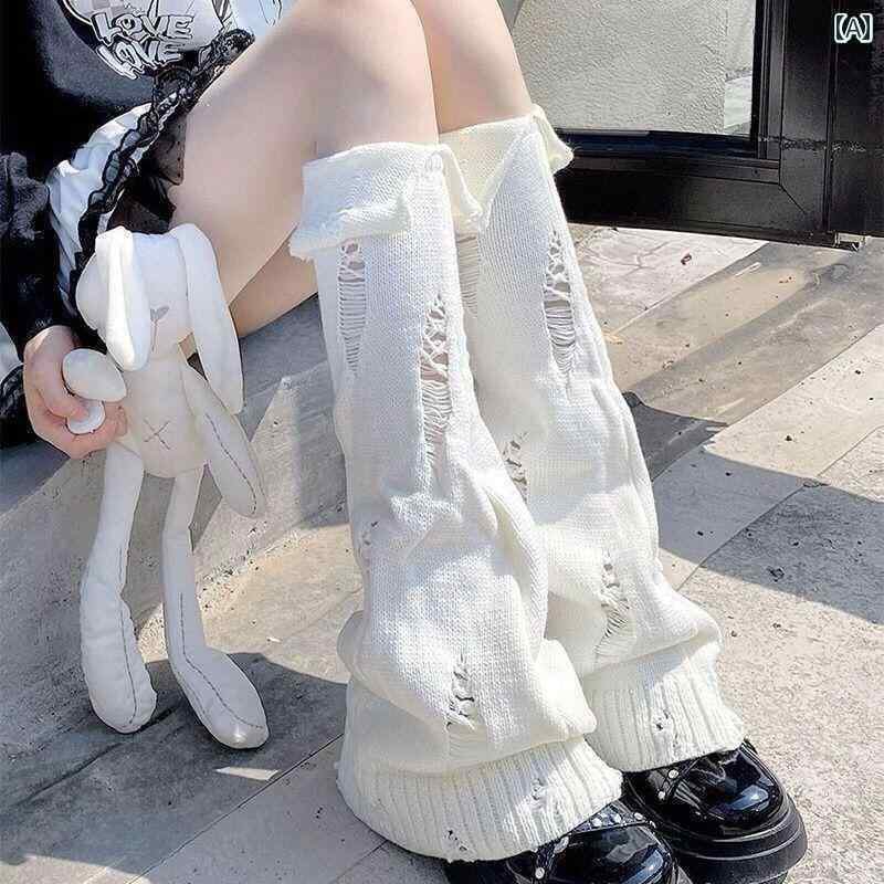 ソックス　サポート　カバー ニット レッグカバー JK パイルソックス ソフト ガール Y2K サブカルチャー ソックス ミレニアム サマー スタイル スリム(4)