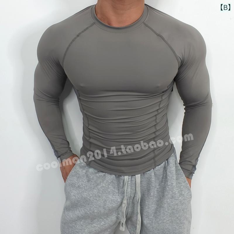 フィットネス　タイト　ウェア 春秋 アウトドア スポーツ カジュアル トップス メンズ フィットネス 長..