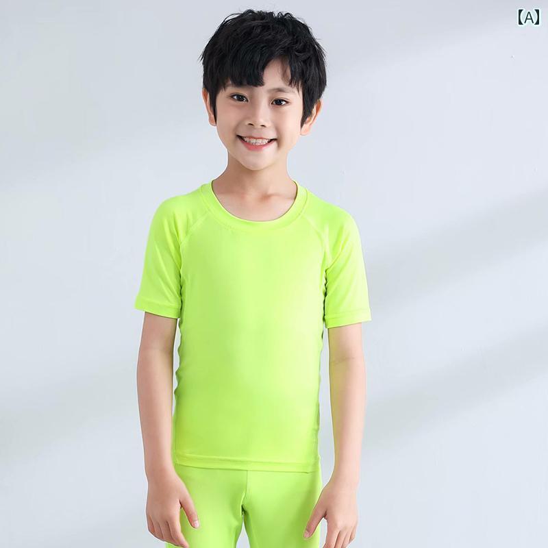 メンズ　フィットネス　タイト　 子供用 フィットネスウェア 男の子 半袖 速乾 タイト ランニング スポ..