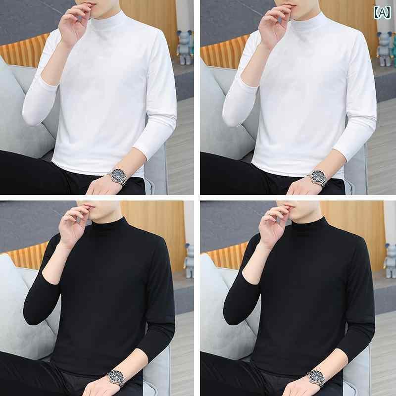 フィギュア　スケート　トレーニング 2025 薄手 コットン ミッド ネック メンズ 長袖 Tシャツ ...